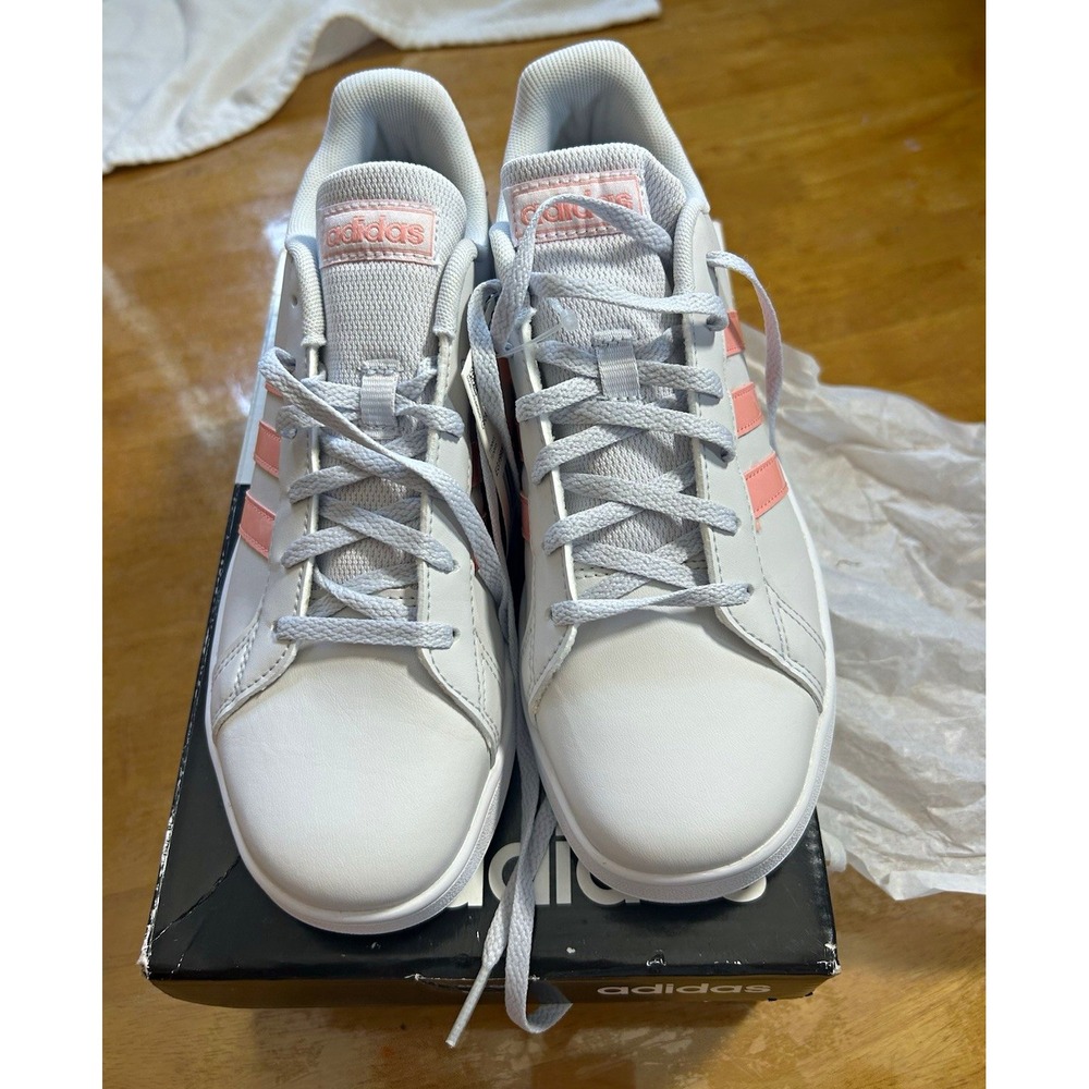 NWT Adidas Grand Court K Sneakers White Pink Style EG1995 Size 5.5Y / Women's 7
